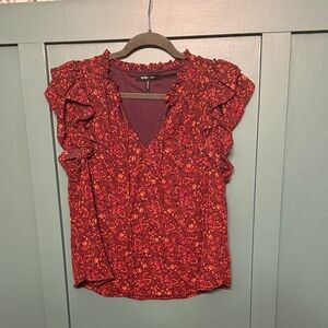 2 piece set BCBG Floral Ruffle Sleeve Top and skirt set